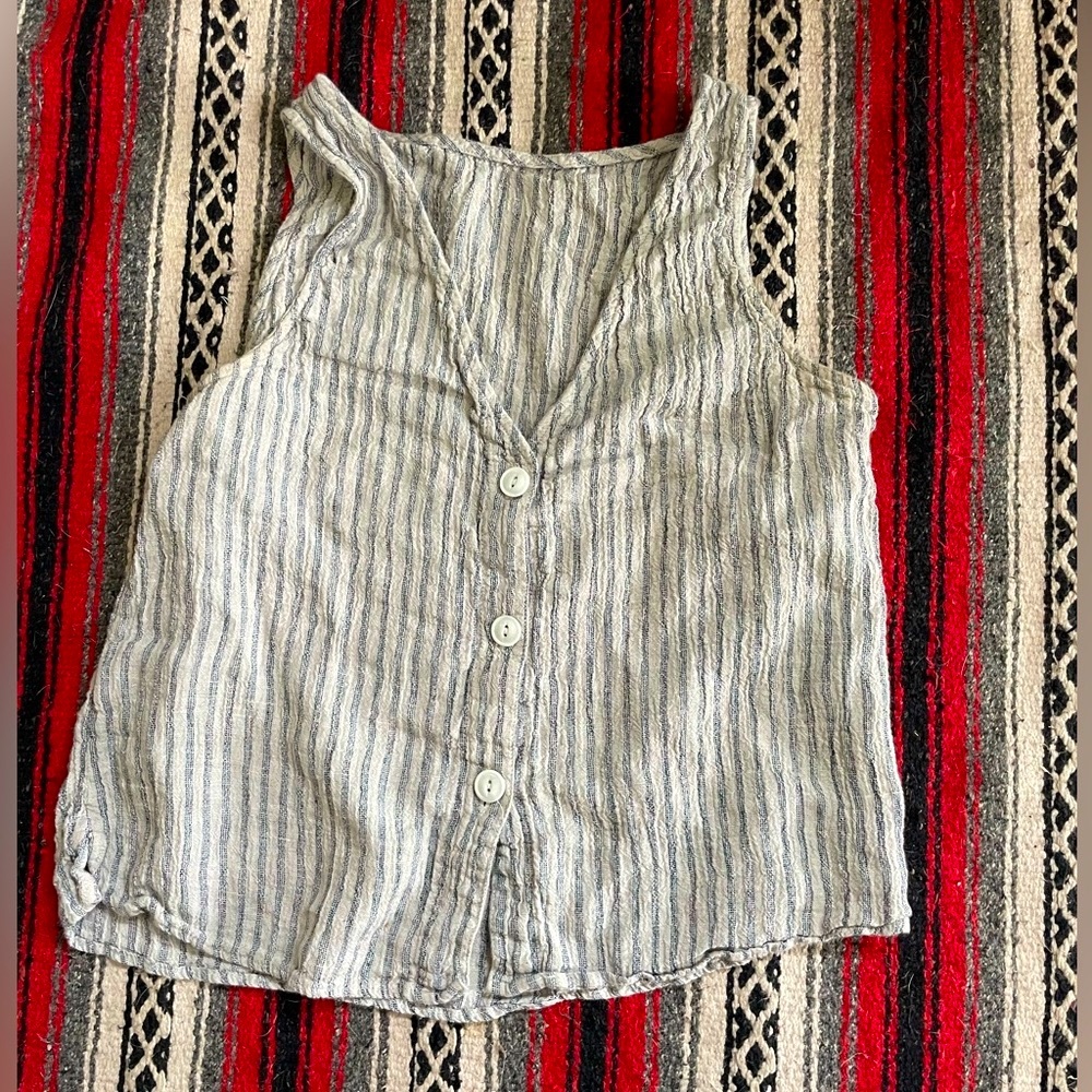 esby Light Blue and Cream Striped Button Front Tank Top